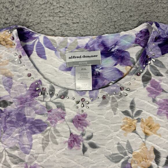 Alfred Dunner Top Womens Size P XL Floral Soft Texture 3/4 Sleeve Round Neck - Picture 12 of 12
